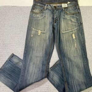 Blac Label Jeans Streetwear Vintage 34 Blue Distressed Embroidered Y2K 90s Baggy